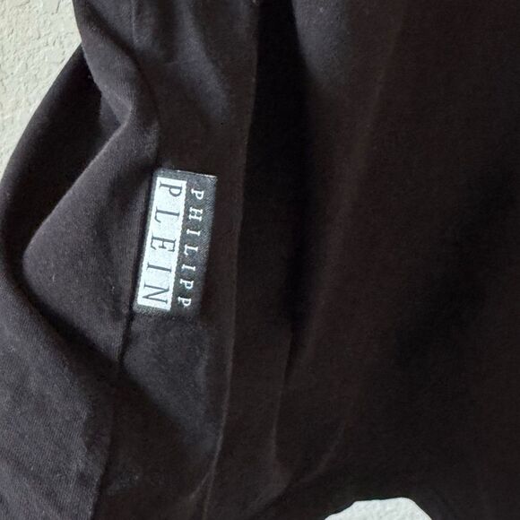 Philipp Plein Homme Black T-Shirt with Metal Patch Details Size L - Picture 11 of 11